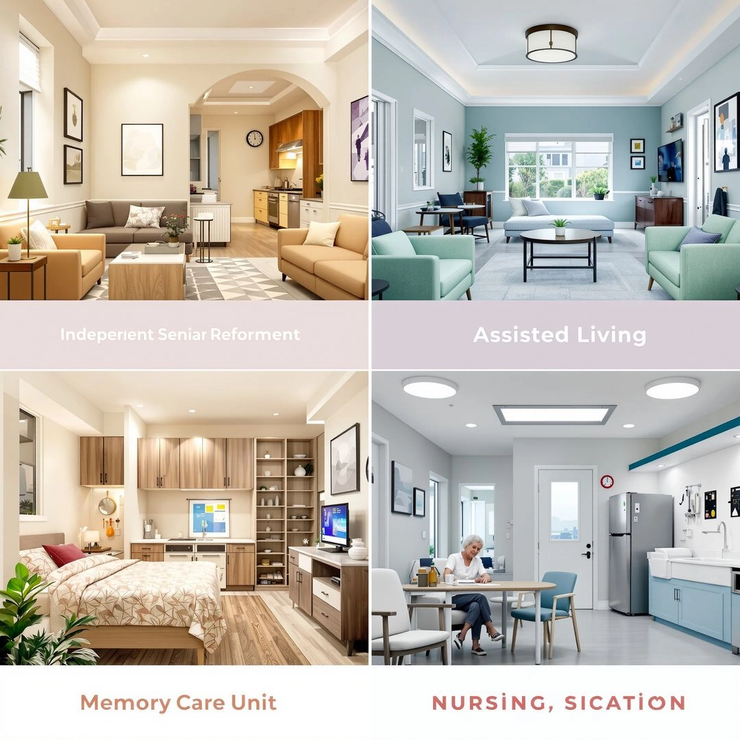 Comparison of senior living choices including independent living, assisted living, memory care, and nursing homes.