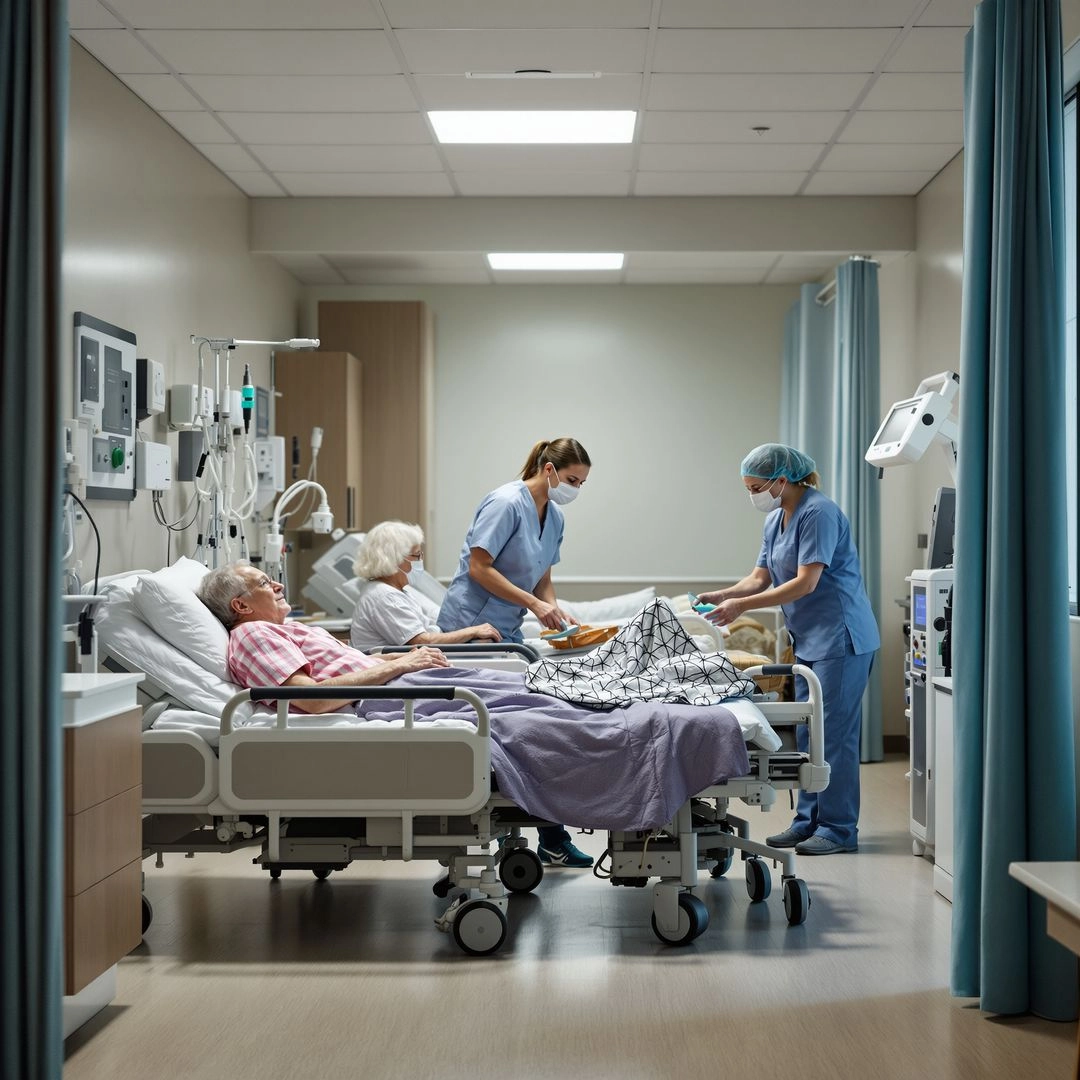 Nursing home staff providing skilled medical care and daily support to senior residents.