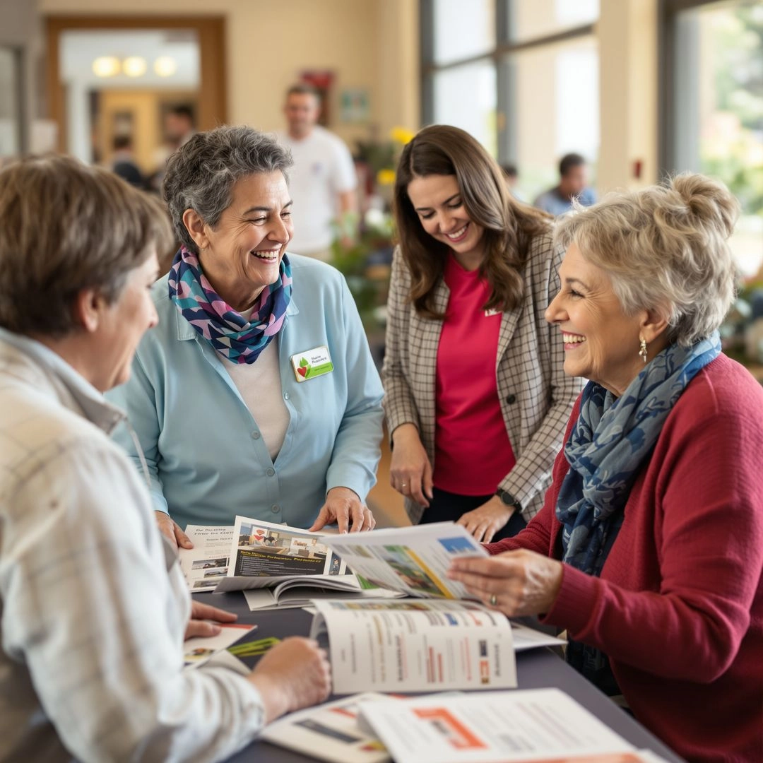 Older adults meeting with an Area Agency on Aging representative to learn about local senior services.
