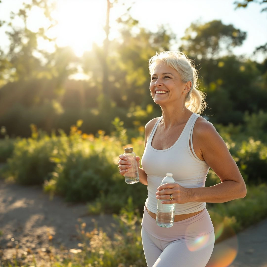 Healthy senior woman staying active and maintaining good health through daily exercise.
