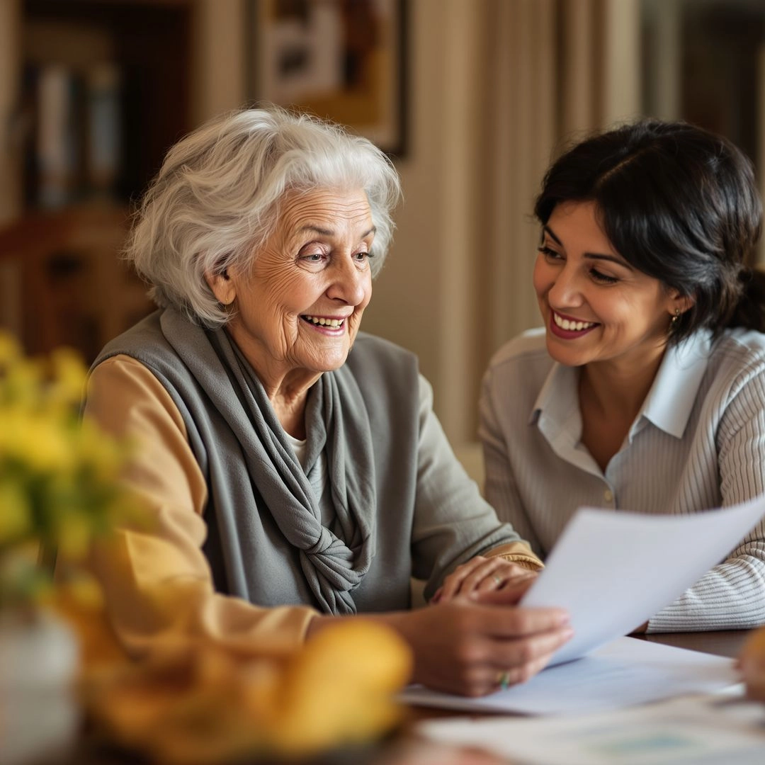 Senior woman discussing Medicaid eligibility and long-term care planning with an advisor.