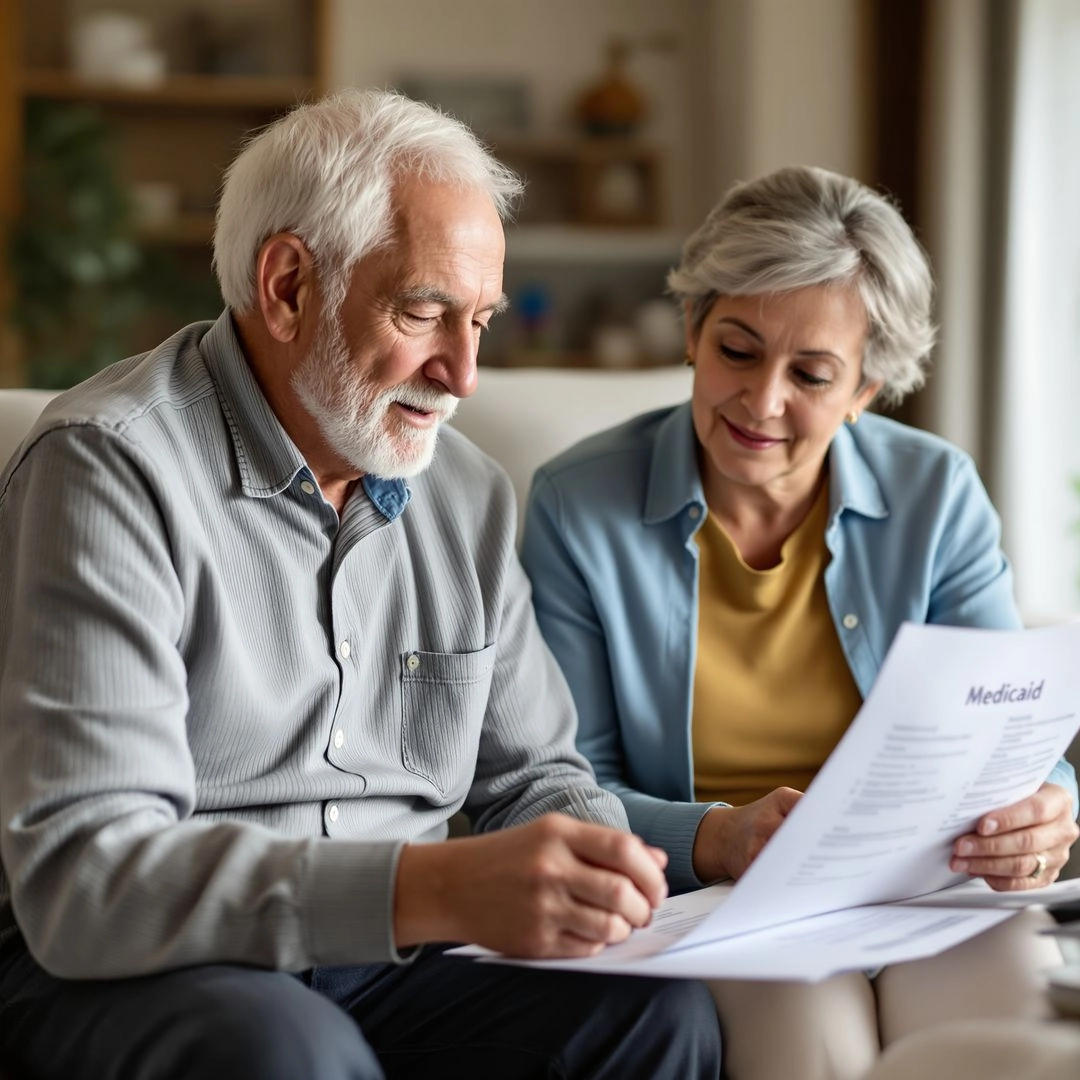 Close-up of hands holding financial papers with dates and highlighted figures, symbolizing Medicaid’s five-year look-back review.