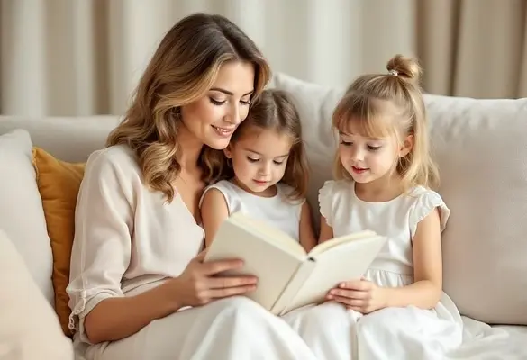 Mom reading her story to her children