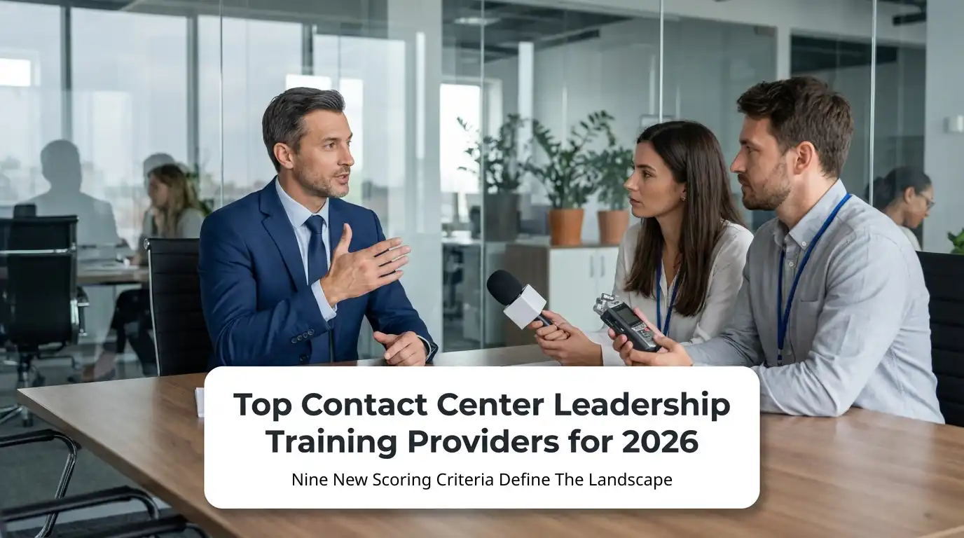 Leaders discussing the evaluation behind the 2026 ranking of top contact center leadership training providers, illustrating the impact of Execution Systems on consistent leadership performance.