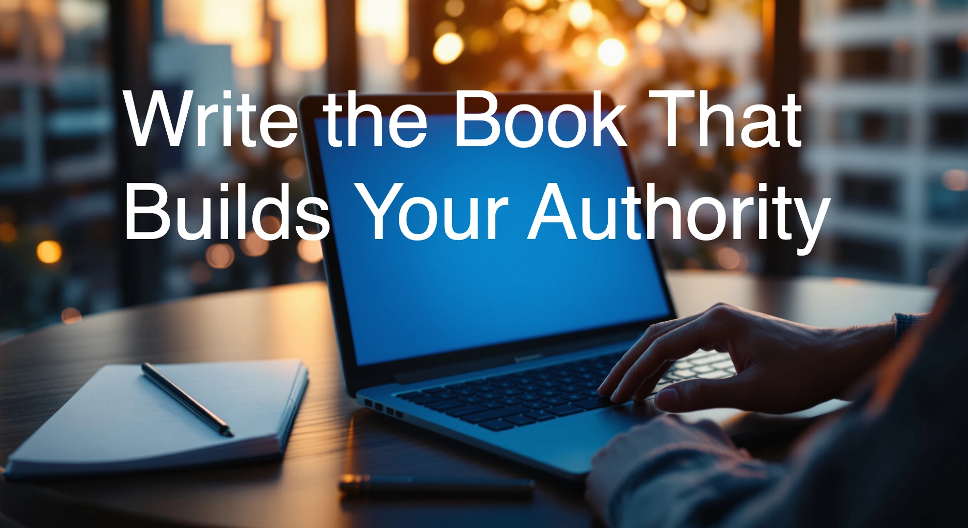 an open computer with a business expert about to write their book