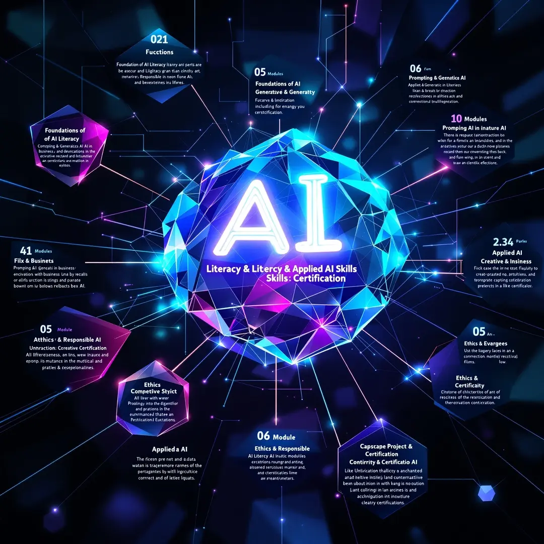 AI literacy illustrated as practical understanding of artificial intelligence systems, workflows, and real-world application inside a modern AI workspace.