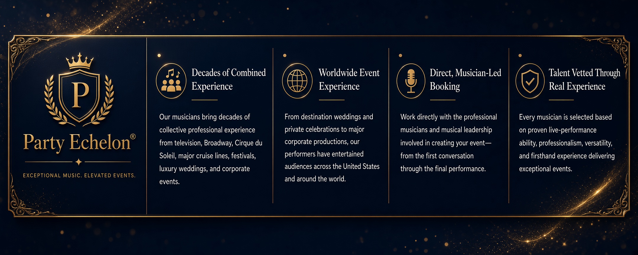 Experienced Musicians. Worldwide Events. Direct Booking.