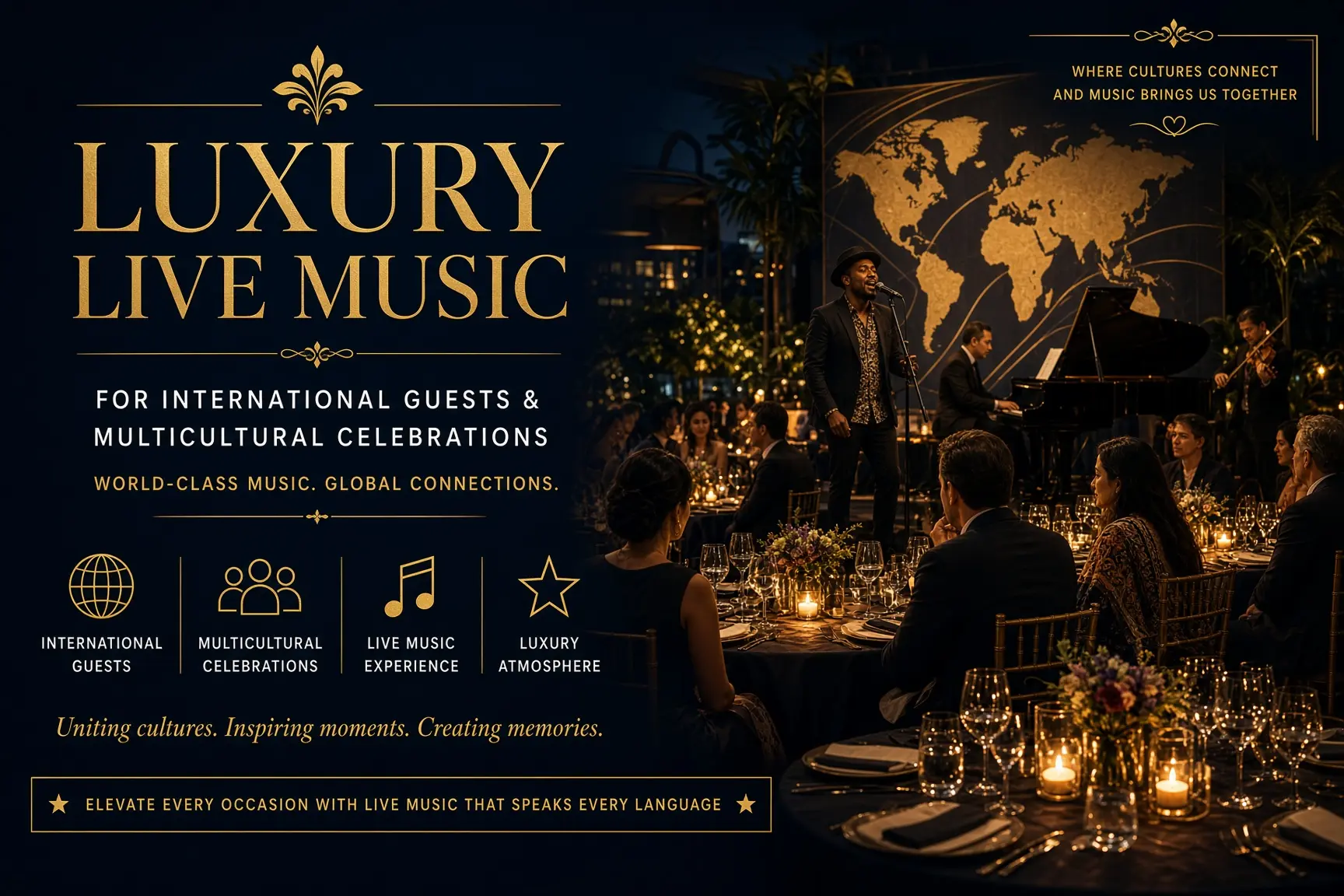 Luxury cocktail reception with international live lounge music