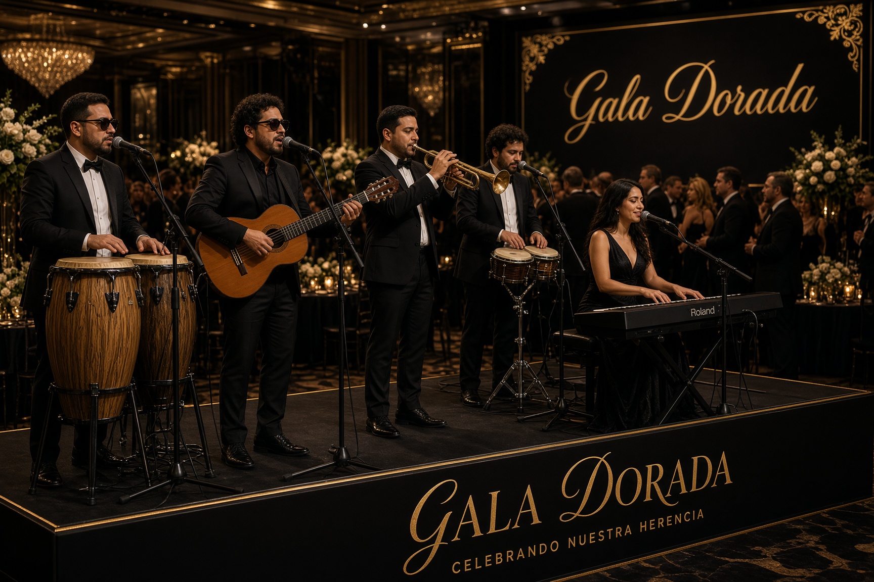 Latin live band performing energetic music for an upscale celebration