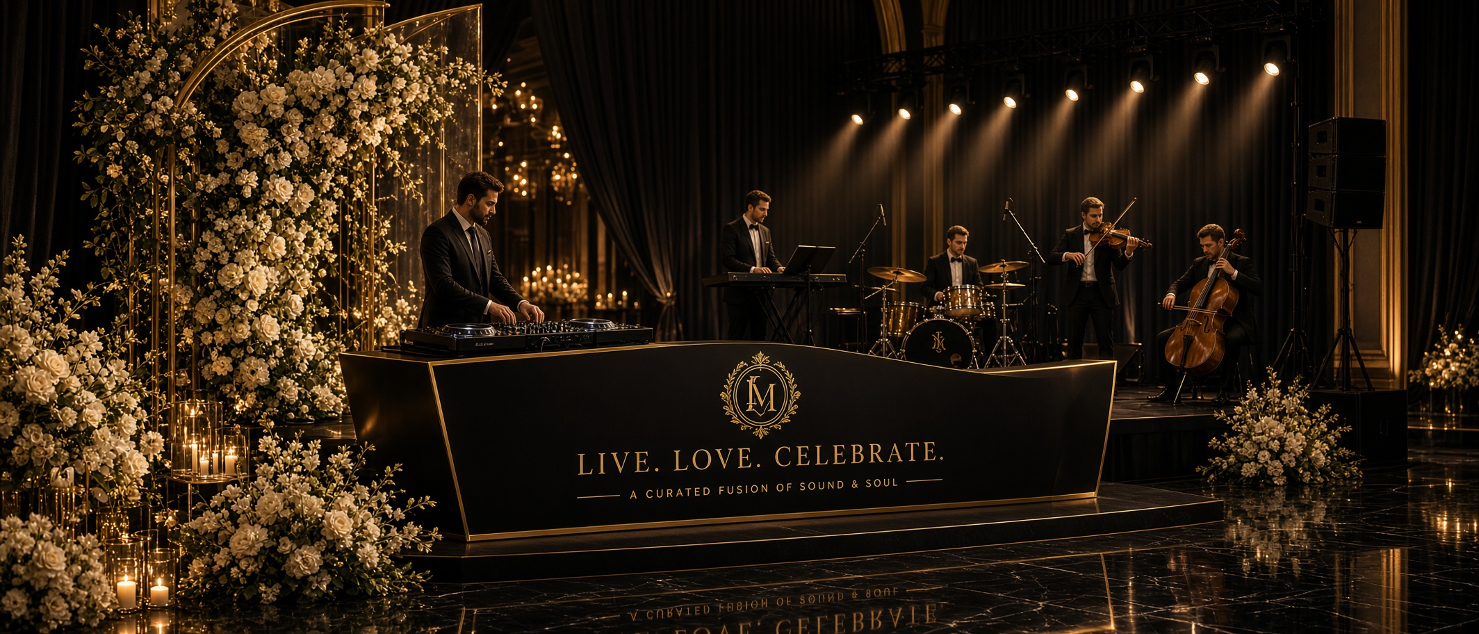 Wedding DJ with live musicians performing a hybrid reception set