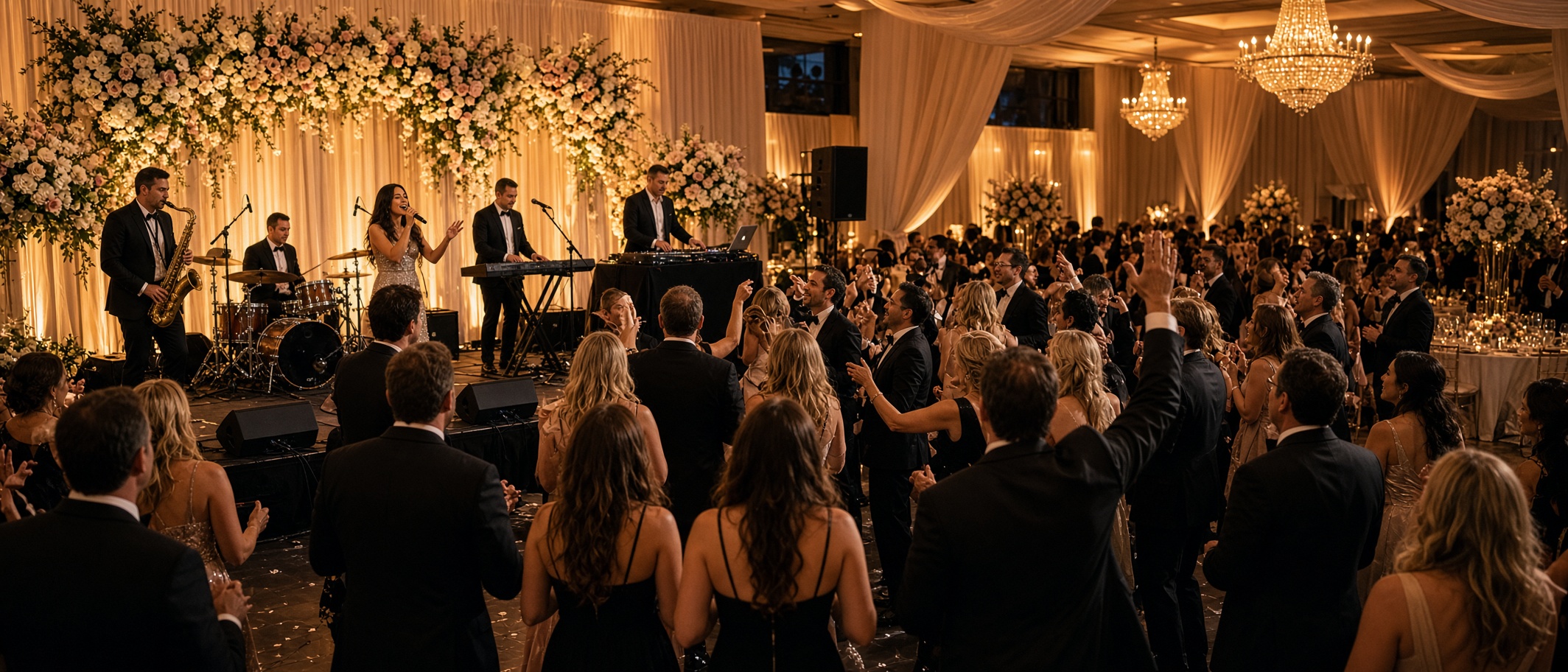 Wedding DJ with live musicians performing a hybrid reception set