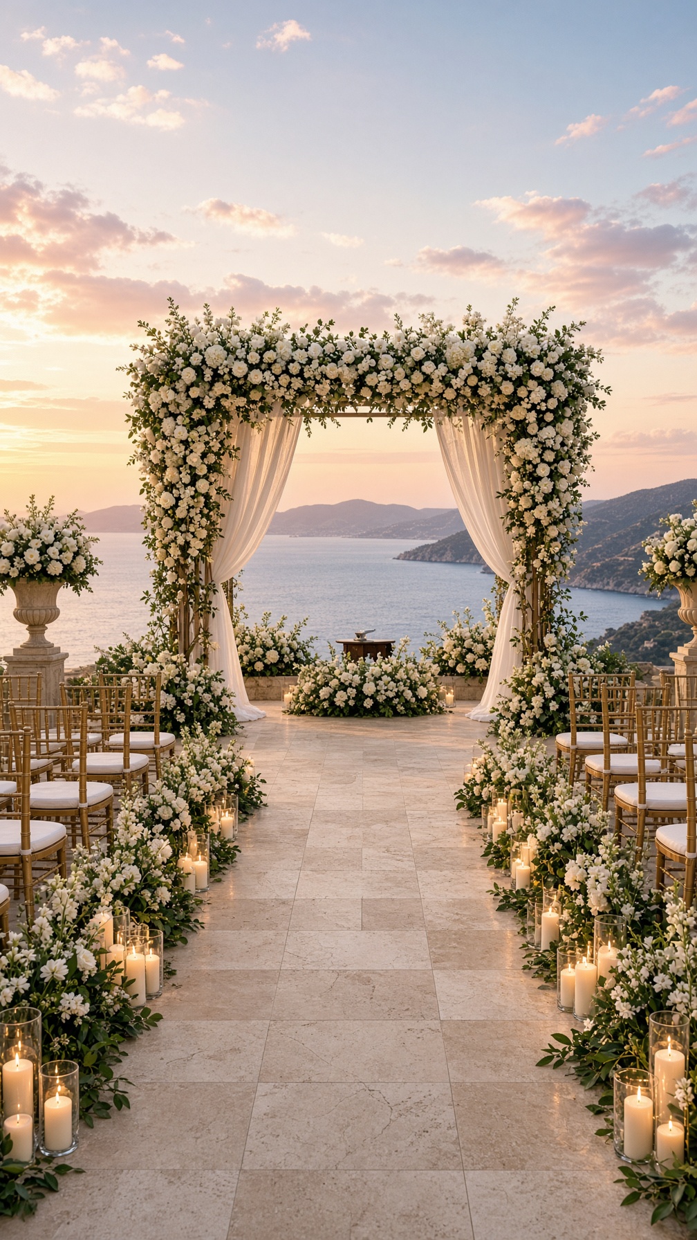 Luxury destination wedding ceremony overlooking the coast