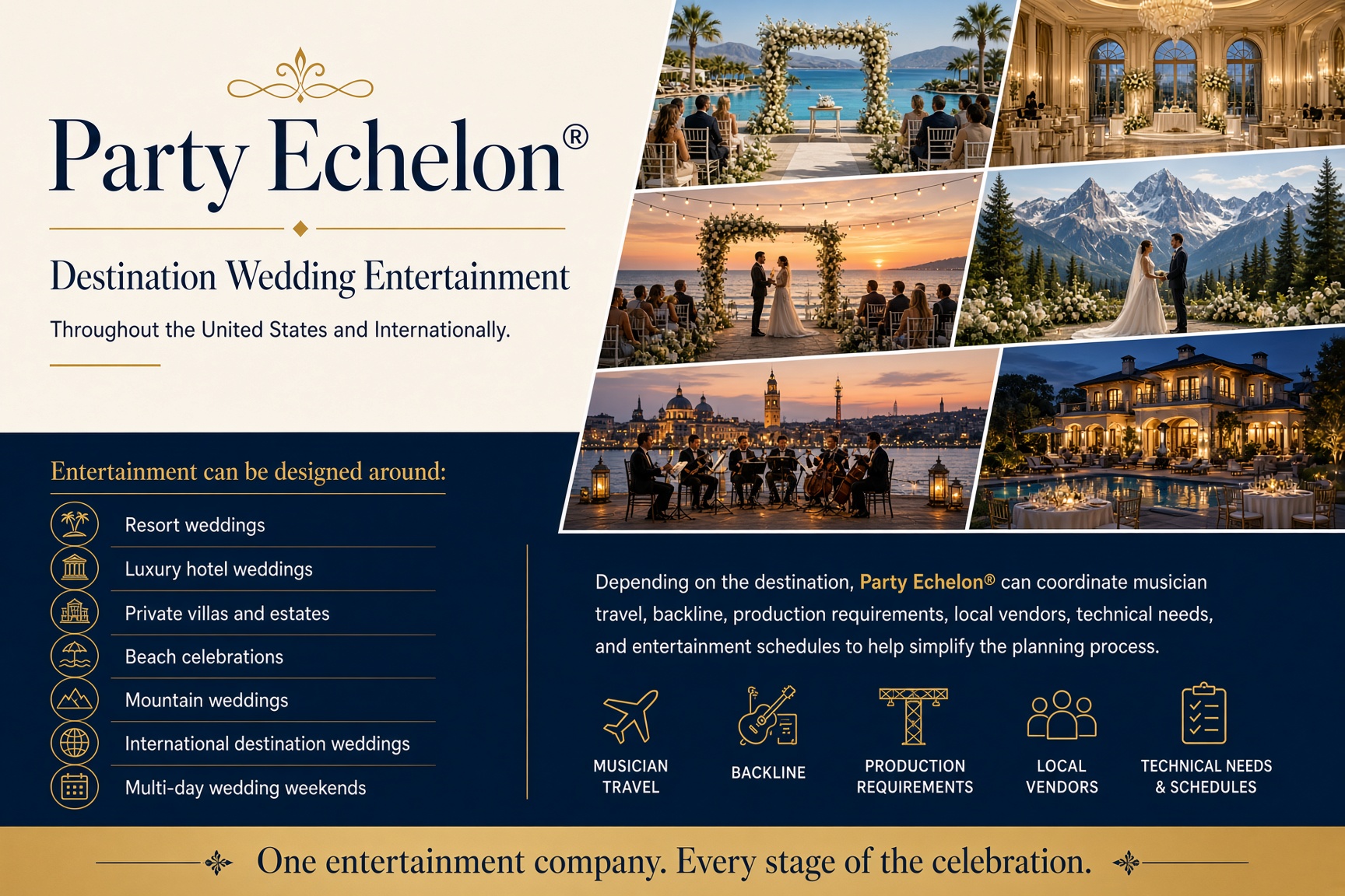 Party Echelon® destination wedding entertainment throughout the United States and worldwide
