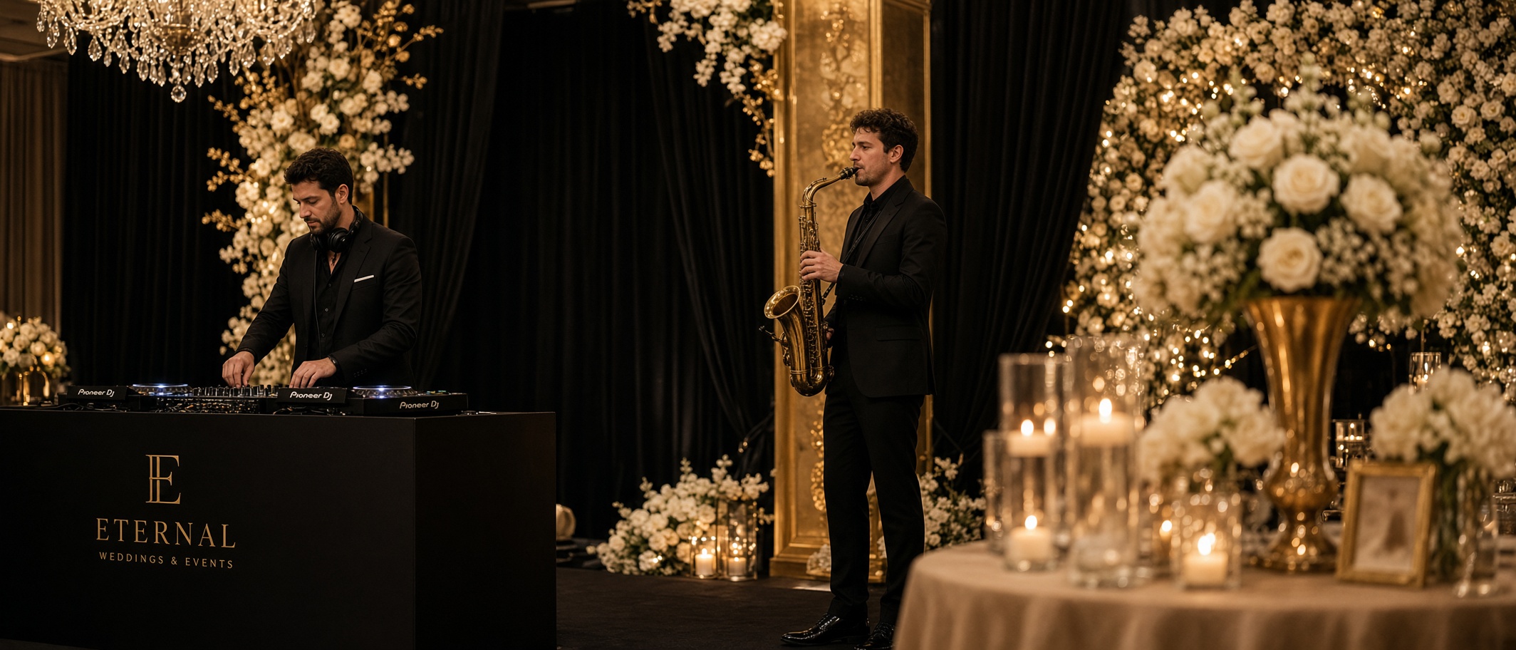 Wedding DJ with live musicians performing a hybrid reception set