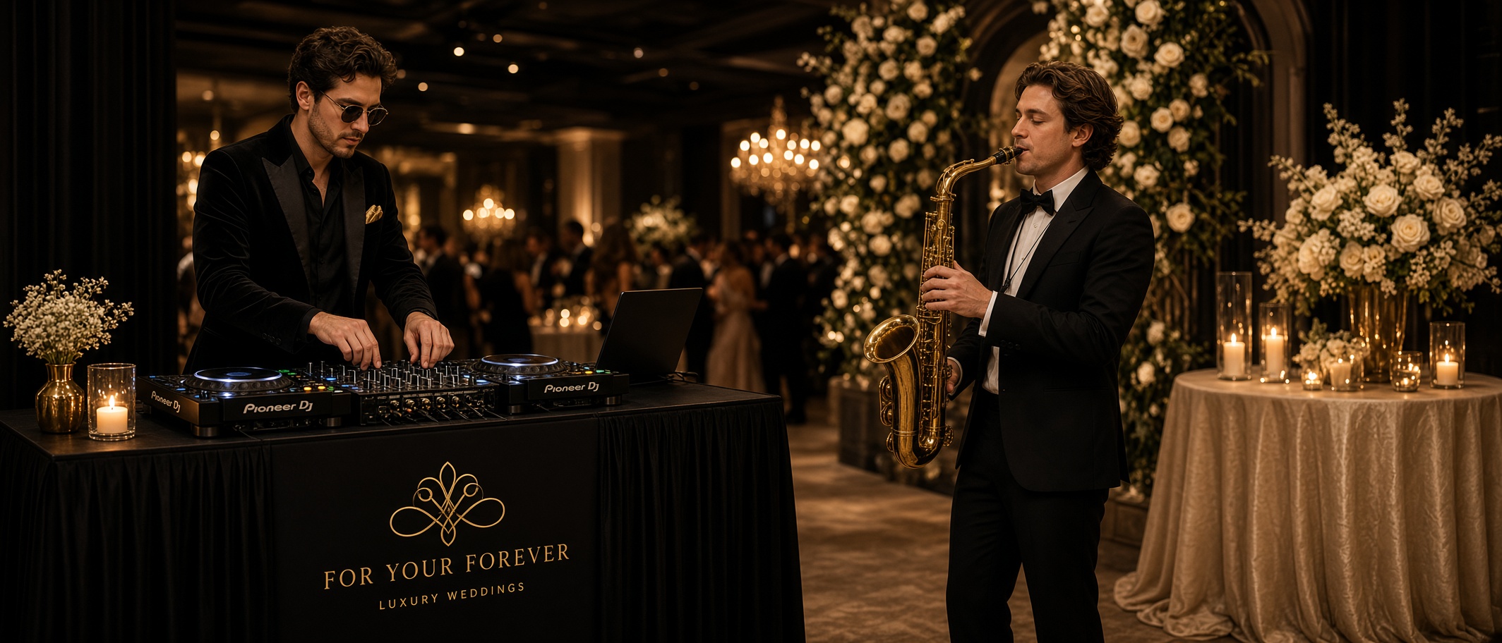 Wedding DJ with live musicians performing a hybrid reception set