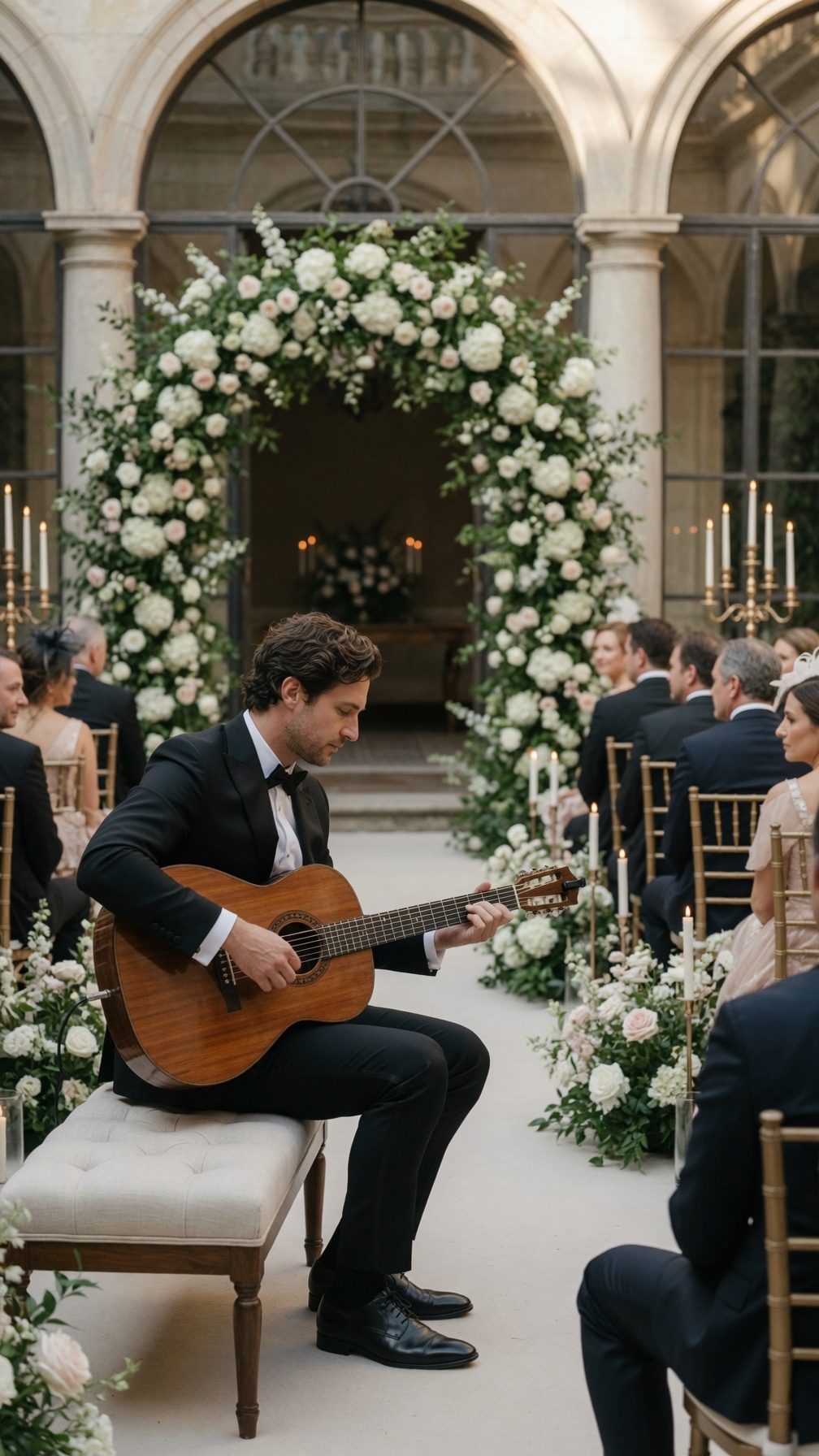 Acoustic guitarist performing live music during a wedding ceremony