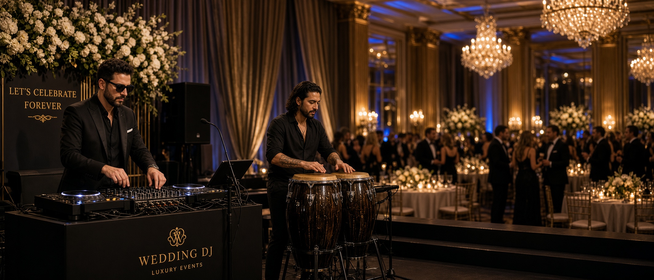 Wedding DJ with live musicians performing a hybrid reception set