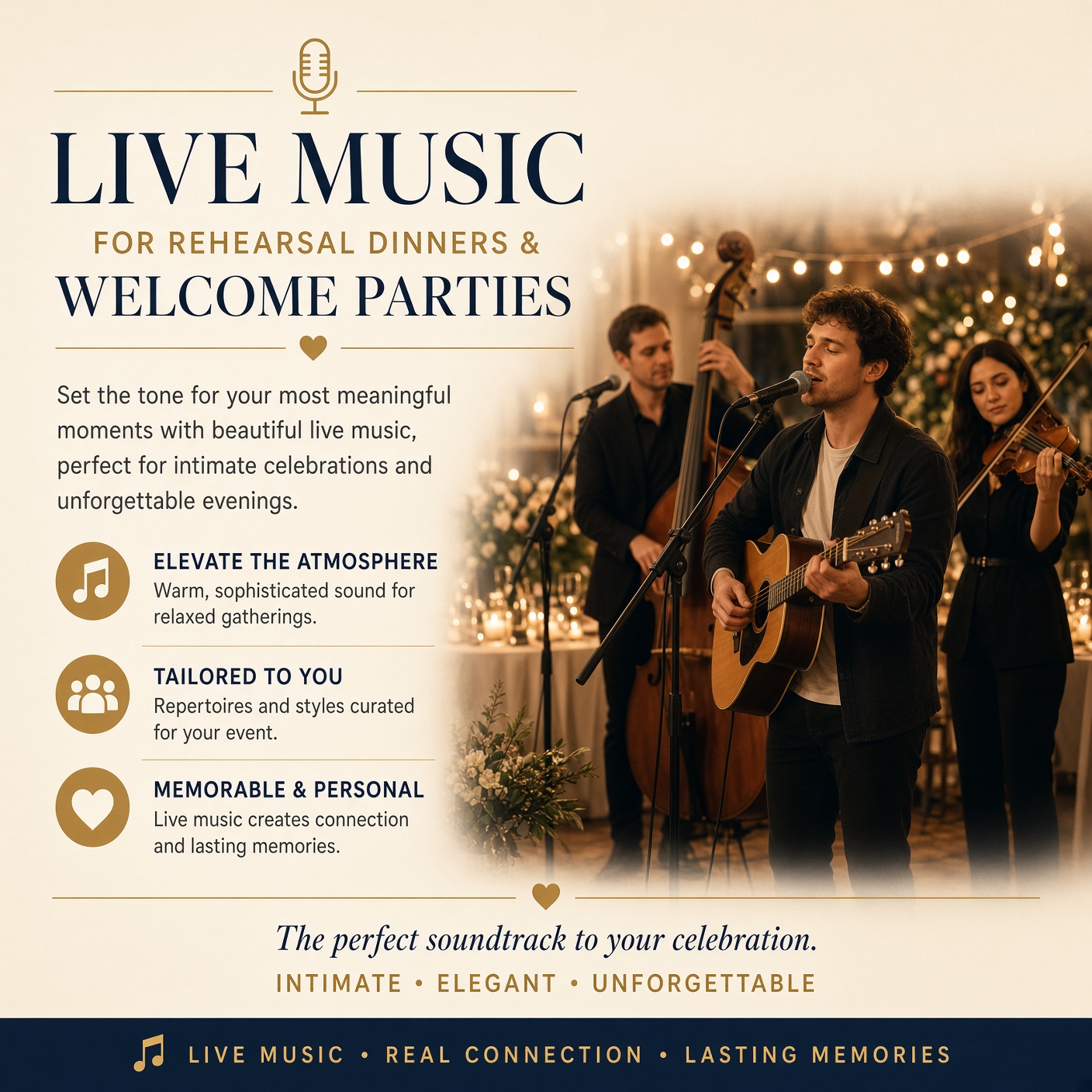 Live music for wedding rehearsal dinners and welcome parties