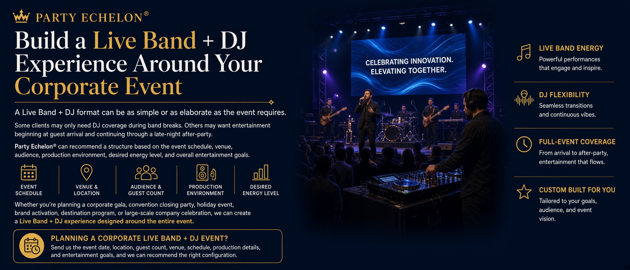Live band + DJ Experience guidelines for corporate events