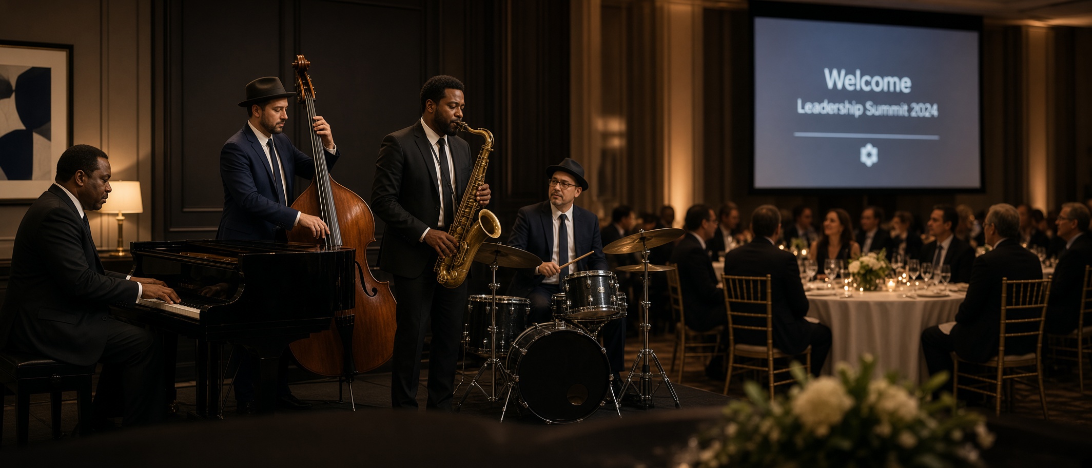 Cocktail hour musicians for a corporate dinner event