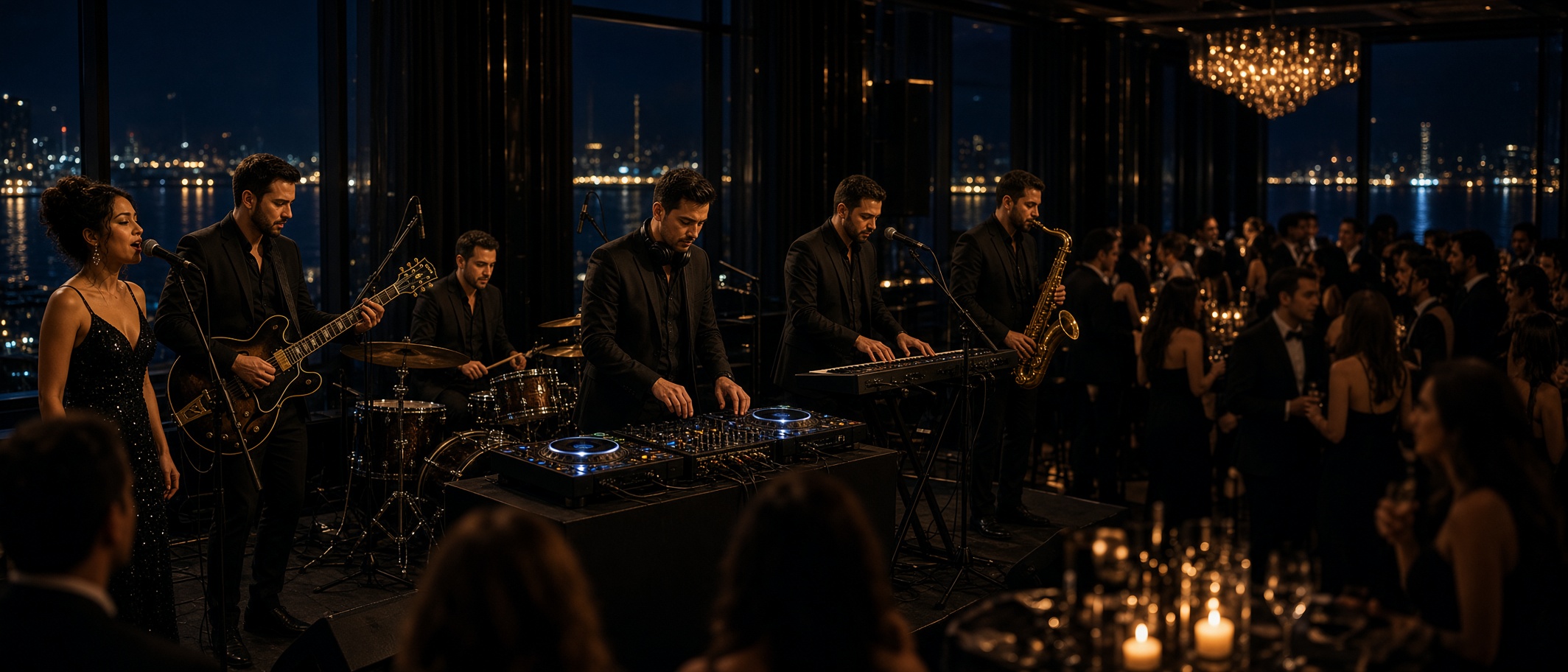 A band + DJ hybrid performing for a private party