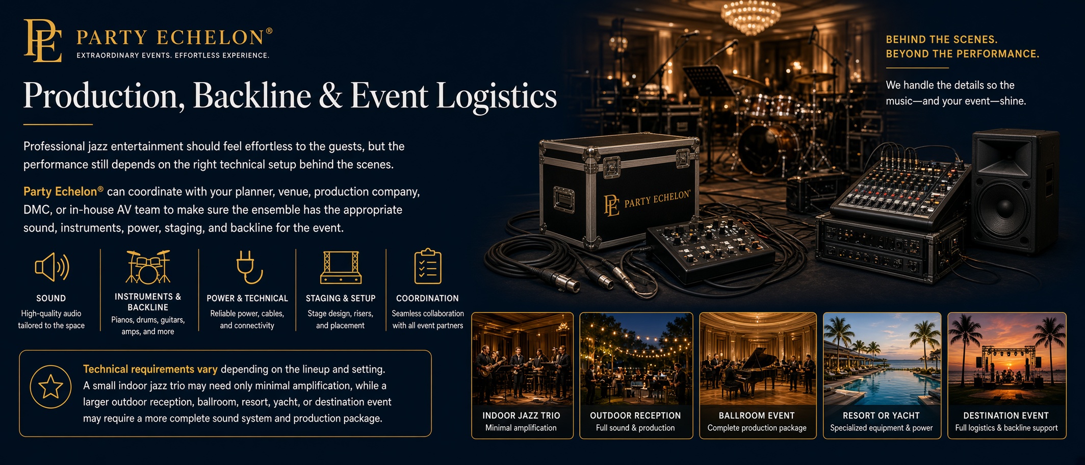 Production, Backline & Event Logistics for Jazz Bands by Party Echelon