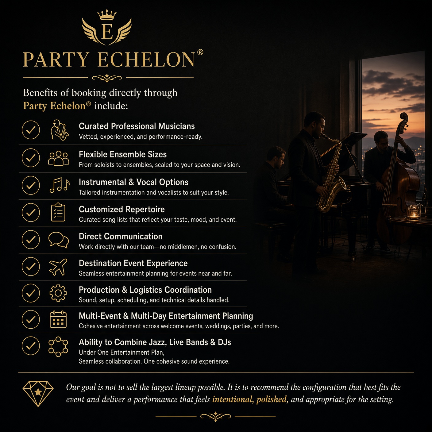 Benefits of booking directly through Party Echelon®