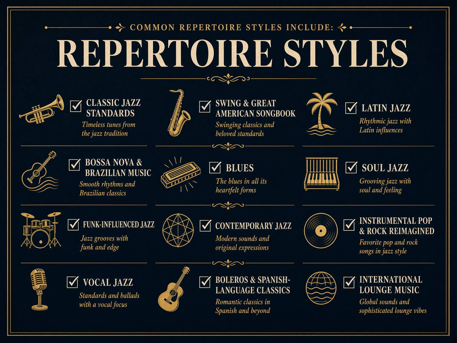 Common Jazz Repertoire Styles for our bands