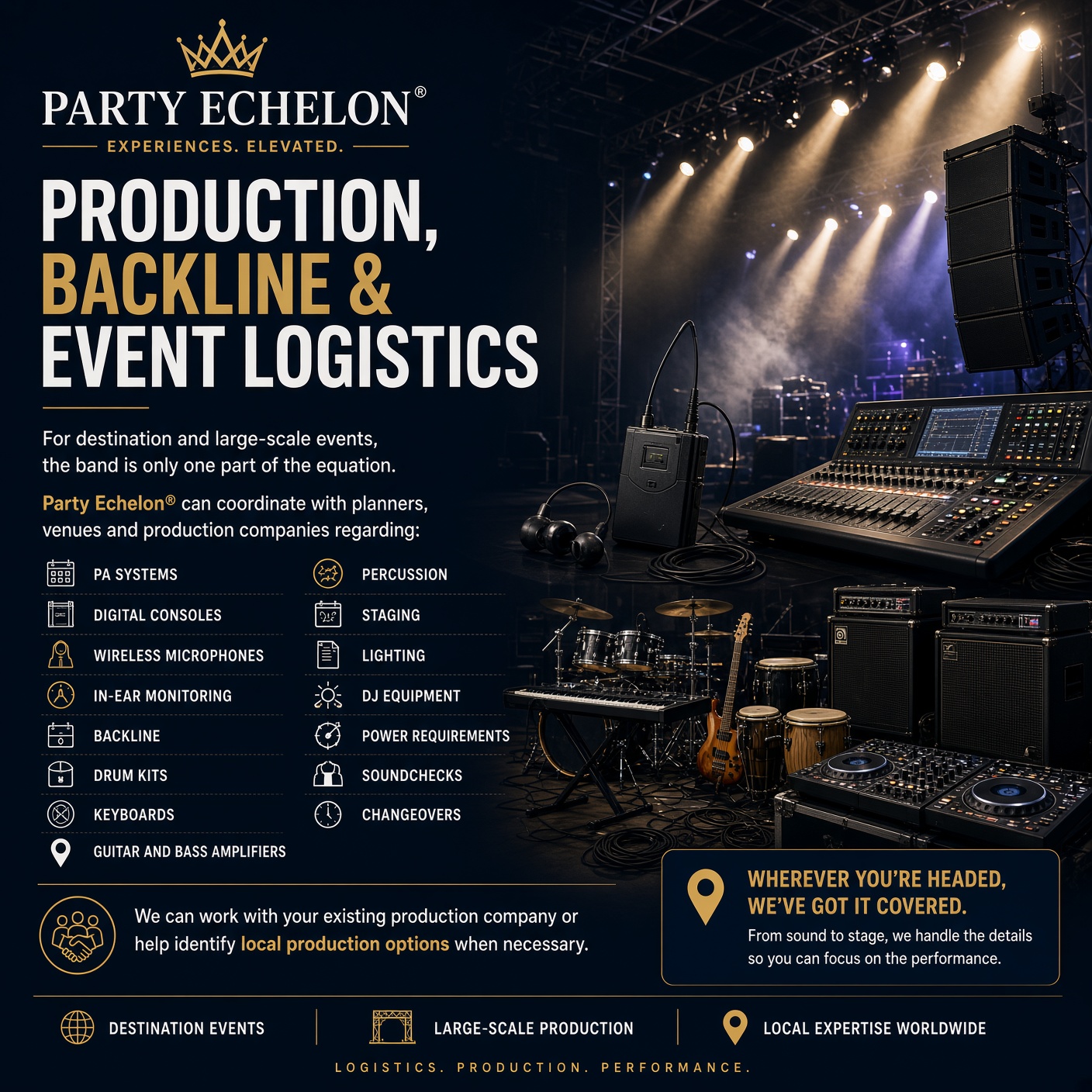 Production, Backline & Event Logistics for Party Echelon Latin Bands