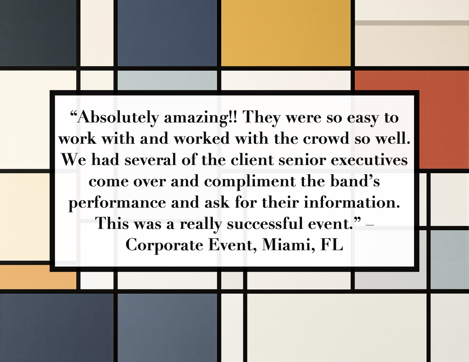 Event planner testimonial for Party Echelon luxury live entertainment