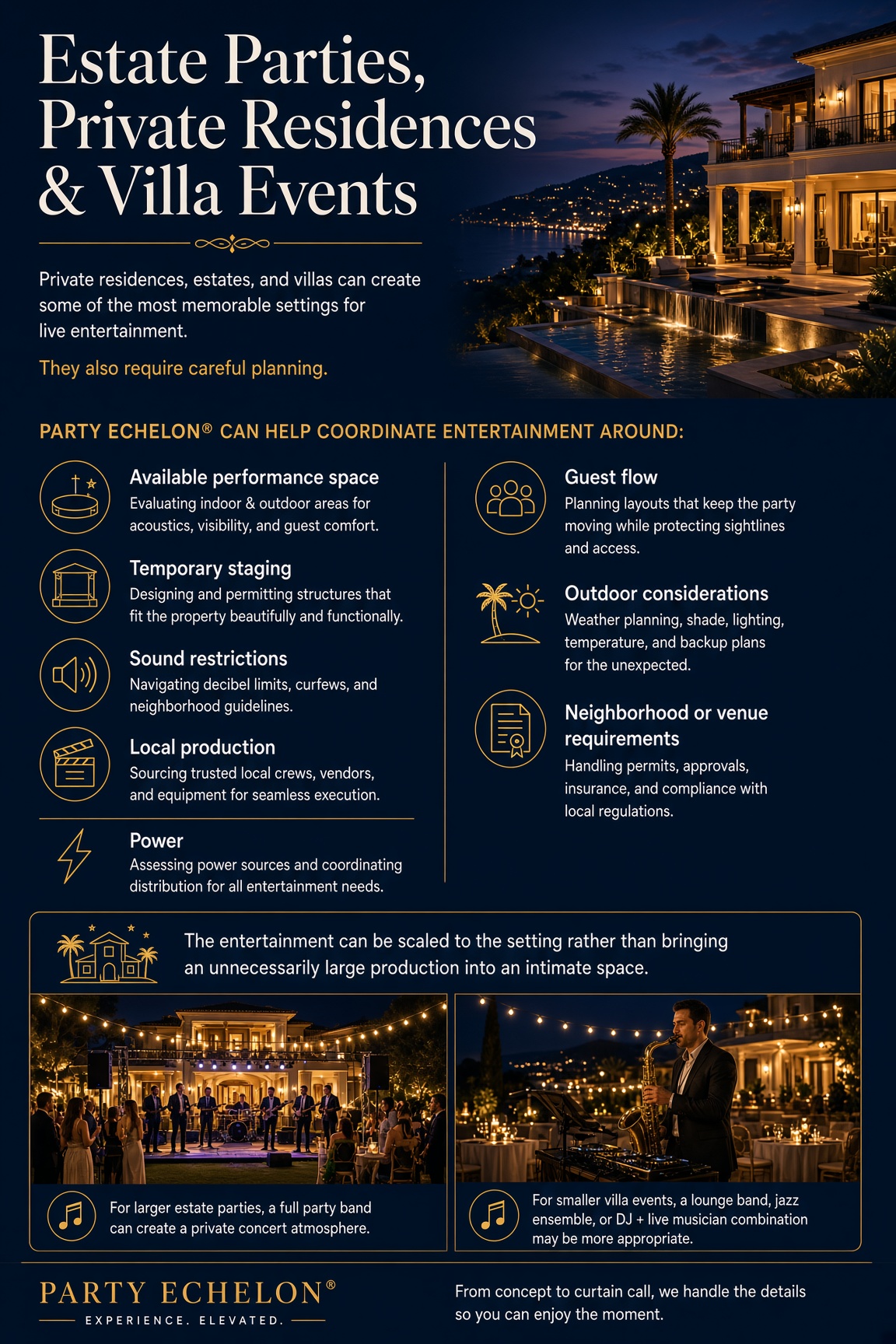 Estate Parties, Private Residences & Villa Events Entertainment Options