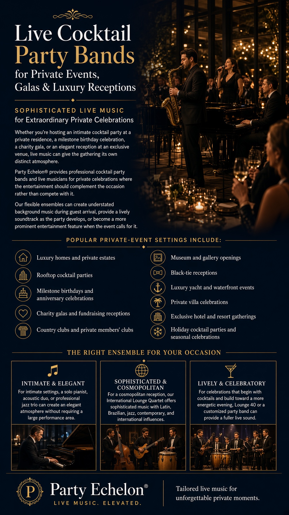 Live Cocktail Party Bands for Private Events, Galas & Luxury Receptions