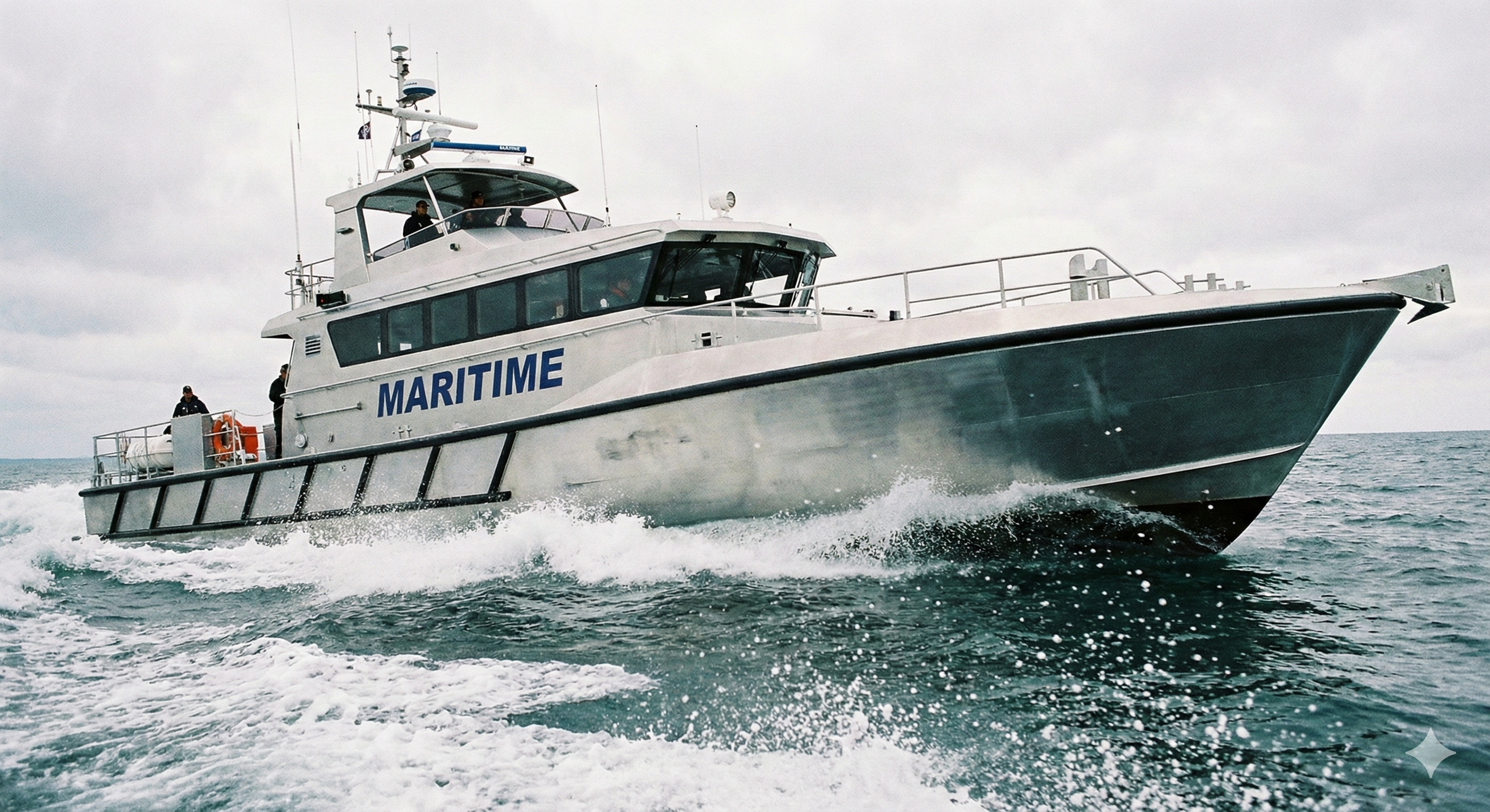 High speed, deep V offshore hull architecture.