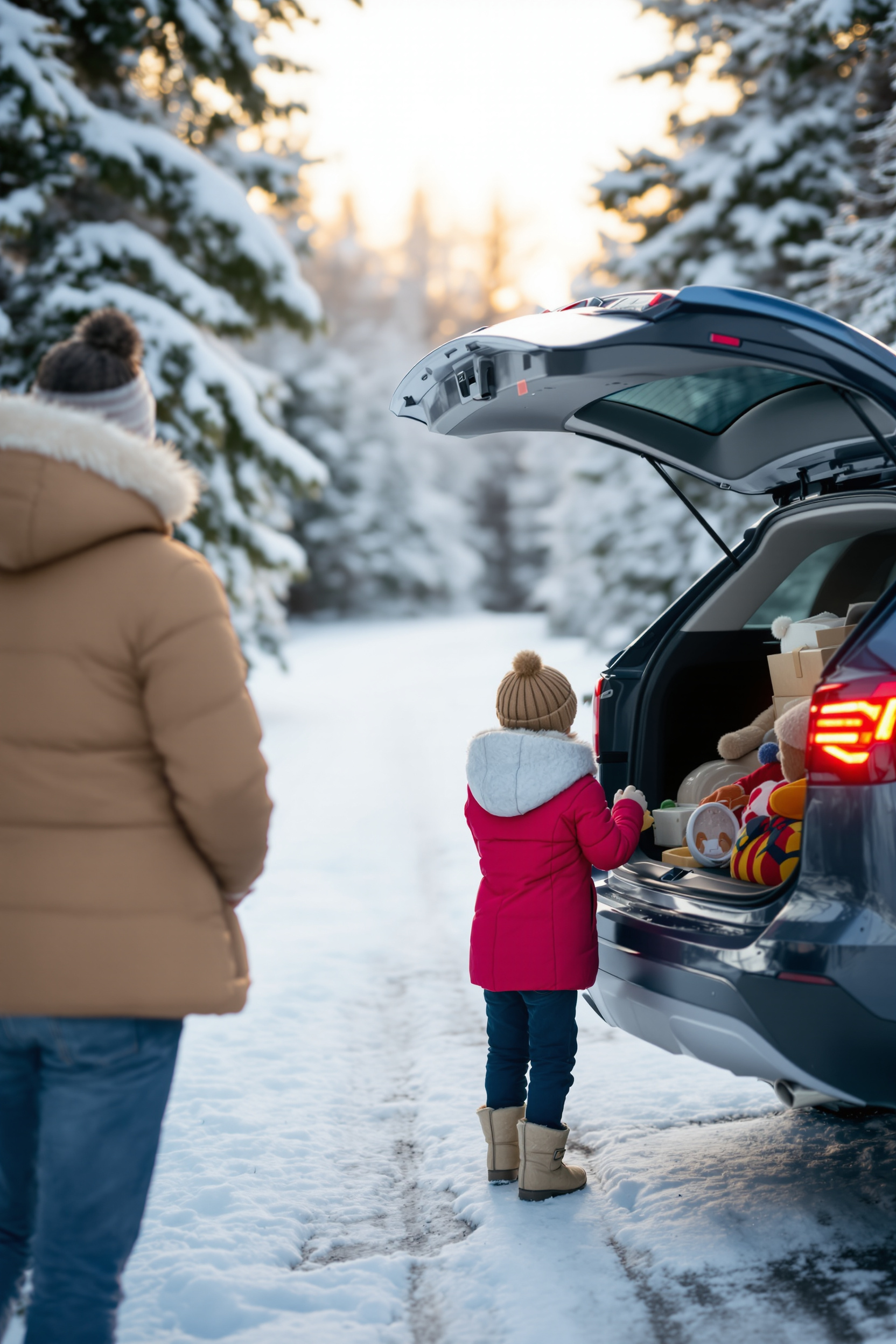 Family loading vehicle for winter travel. Family loading vehicle for winter travel.