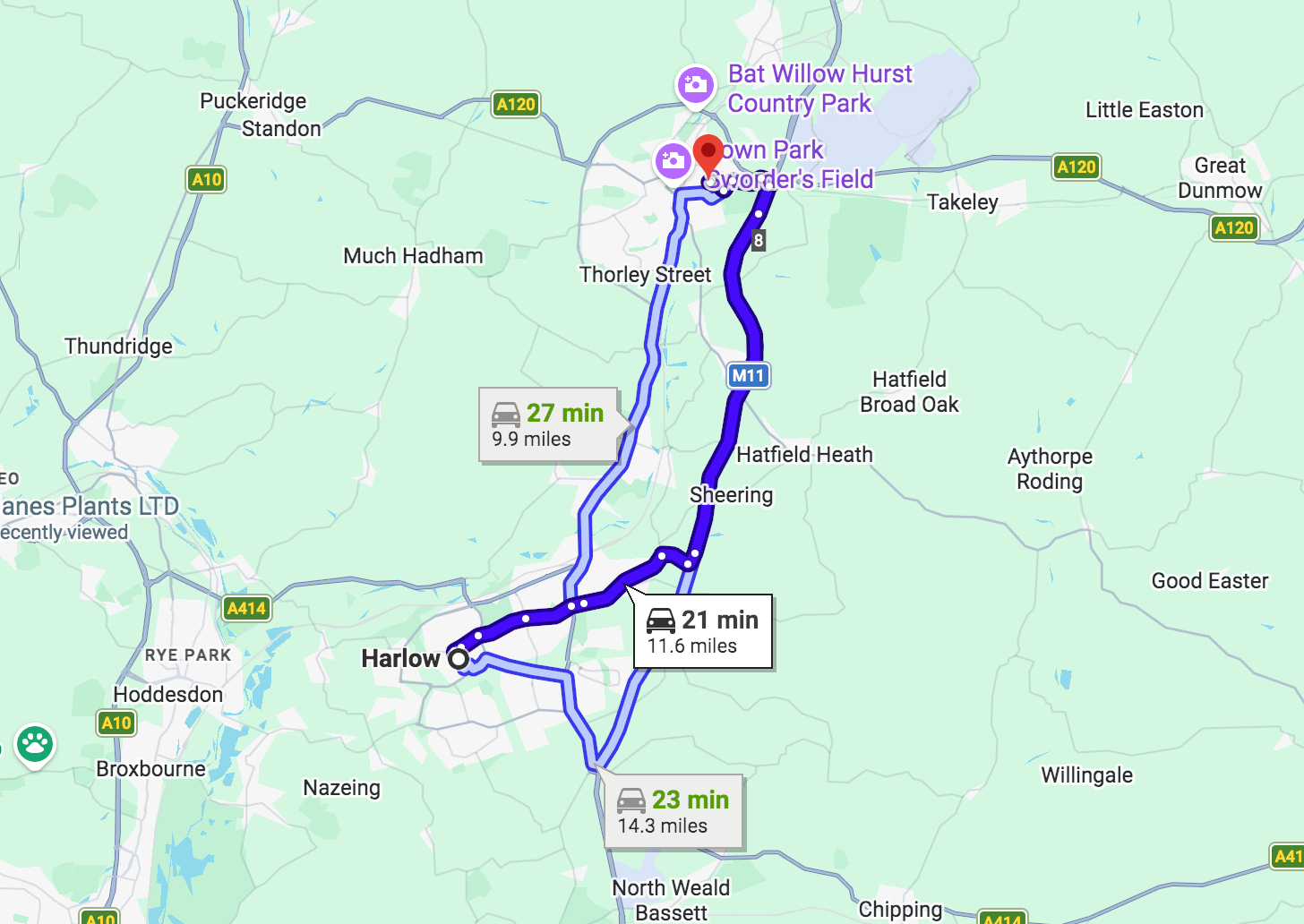 Harlow to dr blooms Bishops stortford