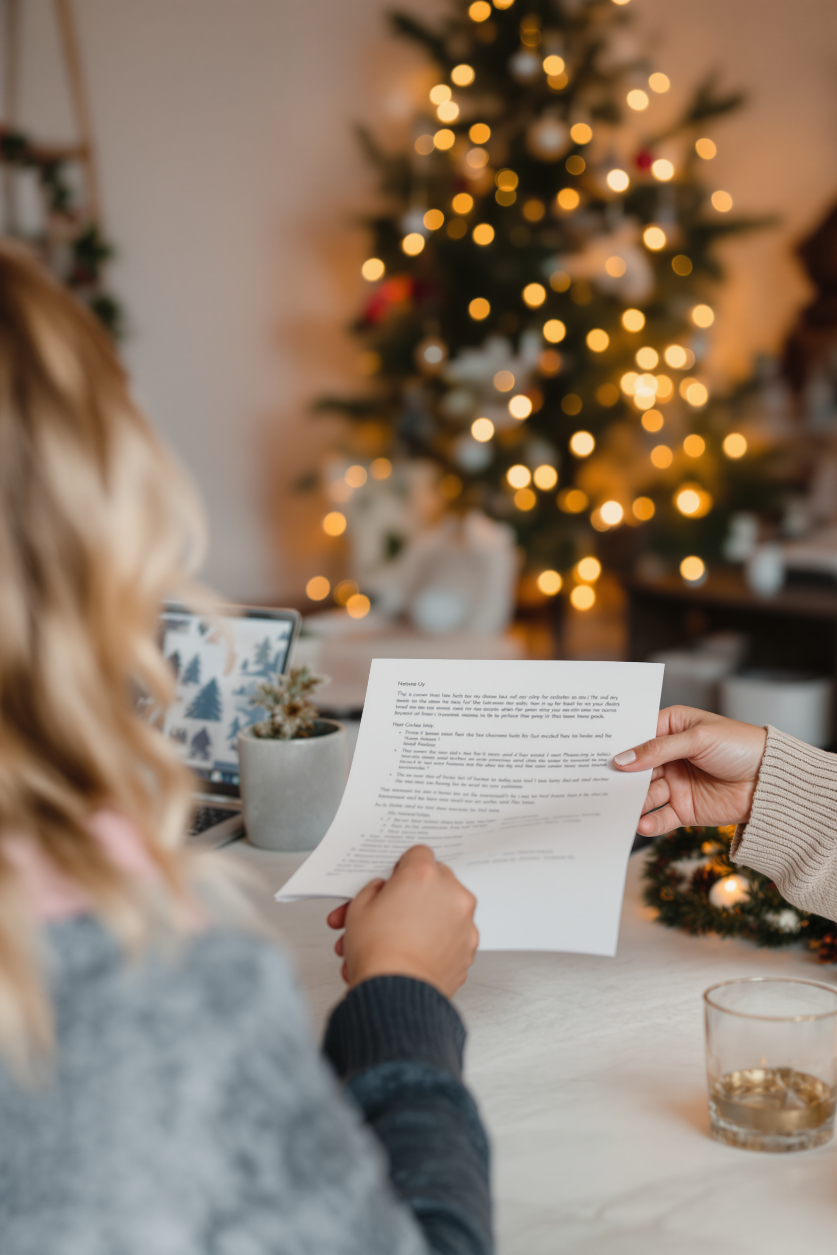 Woman handing insurance papers across a table during a family coverage review. Woman handing insurance papers across a table during a family coverage review.